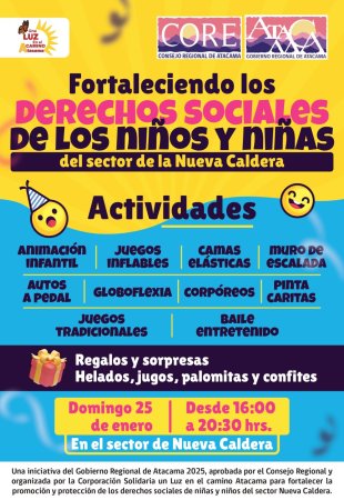 Nueva Caldera vivirá una jornada comunitaria para fortalecer los derechos sociales de niños y niñas